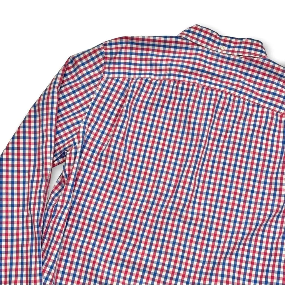 Gap Lived-In Button Down Shirt Mens Large Red Blue Gingham Plaid 100% Cotton - Picture 7 of 8